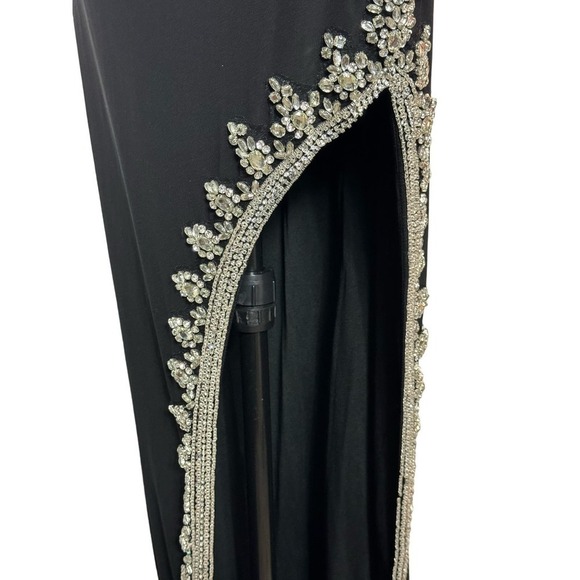 Mac Duggal Gown Low Back High Slit Dress Black Silver Size 8 - Picture 7 of 13